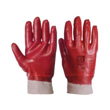 PVC Full Dip Knit Wrist Glove Red