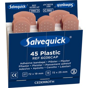 Salvequick Waterproof Plasters Refill - Box of 6 Packs (45 plasters per pack)