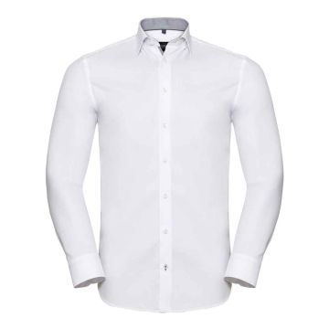 Russell Collection Long Sleeve Contrast Herringbone Shirt 964M