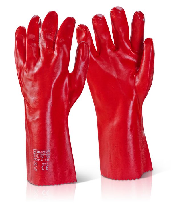 PVC 14″/36cm Open Cuff Gauntlet Red Sz10/XL (Pair)