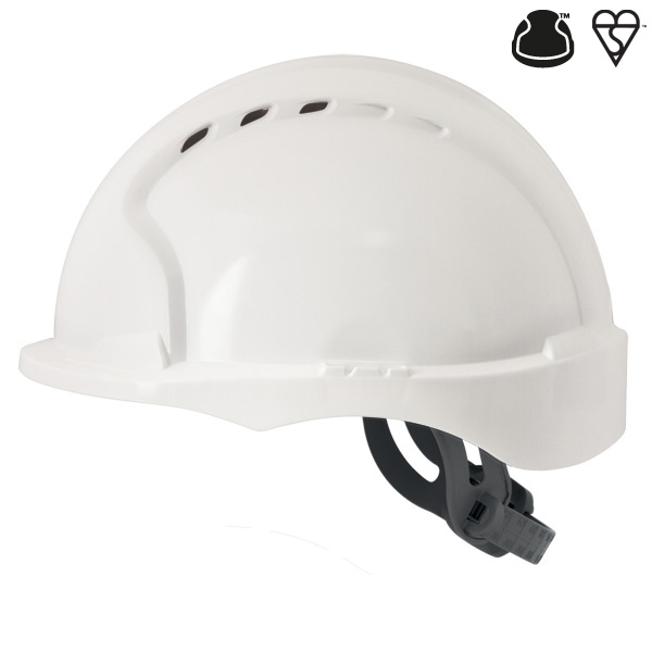 EVO3 Safety Helmet Vented with Slip Ratchet & Micro Peak – White