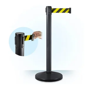 Black Retractable Barrier with 3.2m Yellow/Black Belt