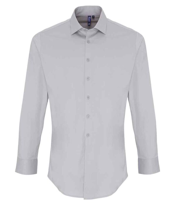Premier Long Sleeve Stretch Fit Poplin Shirt Silver PR244
