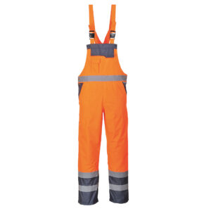 S488 Hi-Vis Breathable Contrast Rain Bib and Brace ORG/NVY