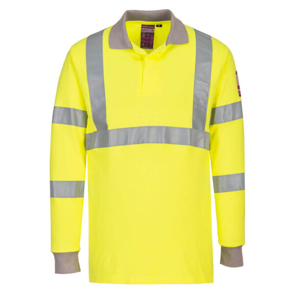 Flame Resistant Anti-Static Hi-Vis Long Sleeve Polo Shirt